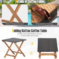 Tangkula 3 Piece Patio Chaise Lounge & Table Set, Outdoor Rattan Lounge Chair
