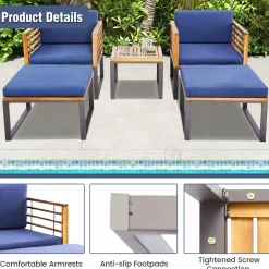 Tangkula 5 Piece Patio Chair Set, Acacia Wood Chair Set