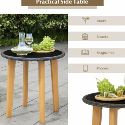 Tangkula 3 Piece Patio Chair Set, Wicker Chair & Side Table Set with Soft Cushions & Tempered Glass Tabletop