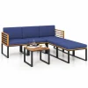 Tangkula 6 Piece Patio Conversation Sofa Set, Acacia Wood Chair Set with Ottomans & Coffee Table