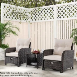 Tangkula 5 Piece Patio Conversation Set, Patiojoy Outdoor Rattan Sofa Set w/ 2 Chairs, 2 Ottomans & 1 Coffee Table