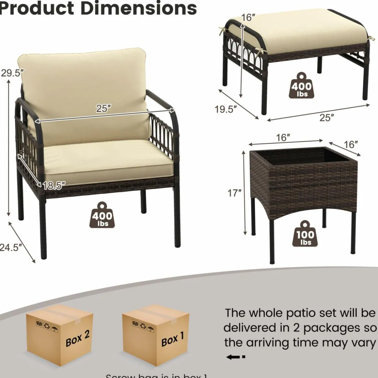 Tangkula 5 Piece Patio Conversation Set, Outdoor Wicker Chair Set w/Ottomans & Coffee Table