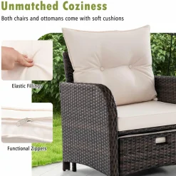 Tangkula 5 Piece Patio Conversation Set, Patiojoy Outdoor Rattan Sofa Set w/ 2 Chairs, 2 Ottomans & 1 Coffee Table