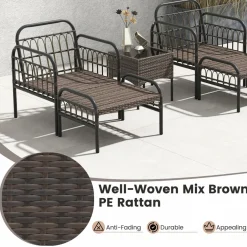 Tangkula 5 Piece Patio Conversation Set, Outdoor Wicker Chair Set w/Ottomans & Coffee Table