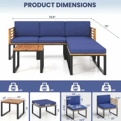 Tangkula 6 Piece Patio Conversation Sofa Set, Acacia Wood Chair Set with Ottomans & Coffee Table