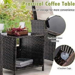 Tangkula 5 Piece Patio Conversation Set, Patiojoy Outdoor Rattan Sofa Set w/ 2 Chairs, 2 Ottomans & 1 Coffee Table