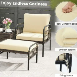 Tangkula 5 Piece Patio Conversation Set, Outdoor Wicker Chair Set w/Ottomans & Coffee Table