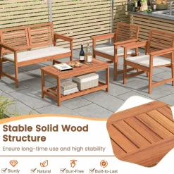 Tangkula 4 Piece Patio Conversation Set, Wood Sofa Set with Soft Seat Cushions