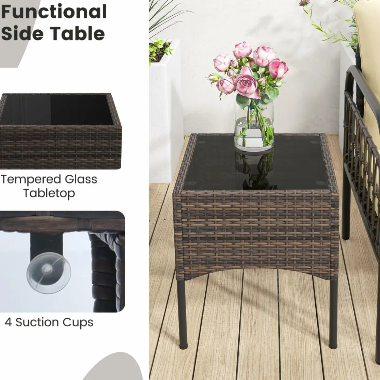 Tangkula 5 Piece Patio Conversation Set, Outdoor Wicker Chair Set w/Ottomans & Coffee Table
