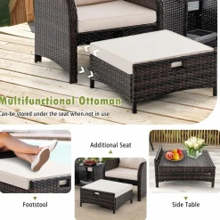 Tangkula 5 Piece Patio Conversation Set, Patiojoy Outdoor Rattan Sofa Set w/ 2 Chairs, 2 Ottomans & 1 Coffee Table