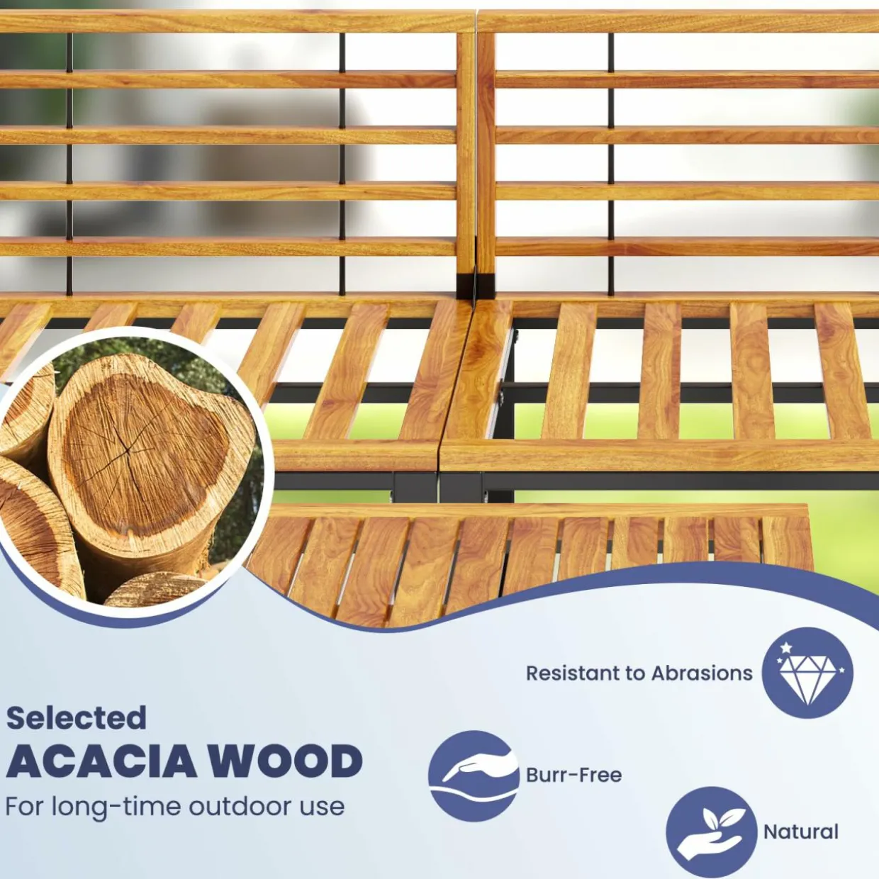 Tangkula 6 Piece Patio Conversation Sofa Set, Acacia Wood Chair Set with Ottomans & Coffee Table
