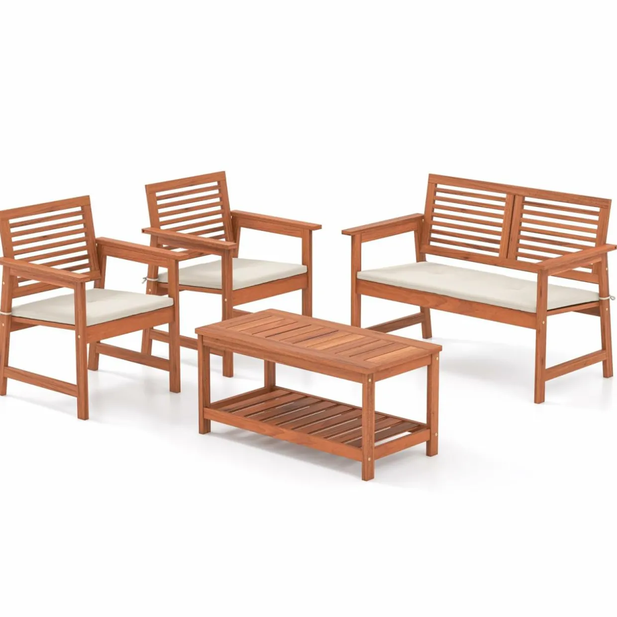 Tangkula 4 Piece Patio Conversation Set, Wood Sofa Set with Soft Seat Cushions