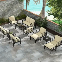 Tangkula 5 Piece Patio Conversation Set, Outdoor Wicker Chair Set w/Ottomans & Coffee Table