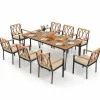 Tangkula 9 Piece Patio Dining Set, Outdoor Rectangular Dining Table w/Acacia Wood Top & Umbrella Hole