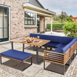 Tangkula 8 Piece Patio Dining Set, Acacia Wood Conversation Sofa Set