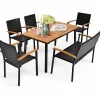 Tangkula 6 Piece Patio Dining Set, Outdoor Acacia Wood Dining Furniture w/Acacia Wood Table Top