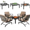 Tangkula 5 Piece Patio Dining Set, Heavy-Duty Rocking Chairs with 4-in-1 Fire Pit Table