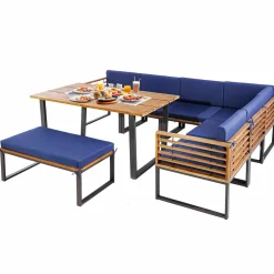 Tangkula 8 Piece Patio Dining Set, Acacia Wood Conversation Sofa Set