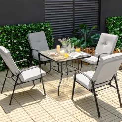 Tangkula 5 Piece Patio Dining Set, Outdoor 35 Inches Square Tempered Glass Table