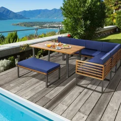 Tangkula 8 Piece Patio Dining Set, Acacia Wood Conversation Sofa Set
