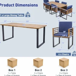 Tangkula 7 Piece Patio Dining Set, Acacia Wood Dining Chair & Table Set