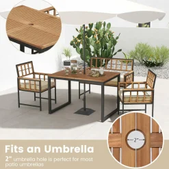 Tangkula 4 Piece Patio Dining Set, Outdoor Wood Dining Furniture W/ 2 Chairs & 1 Loveseat, 47” Acacia Wood Table W/Umbrella Hole
