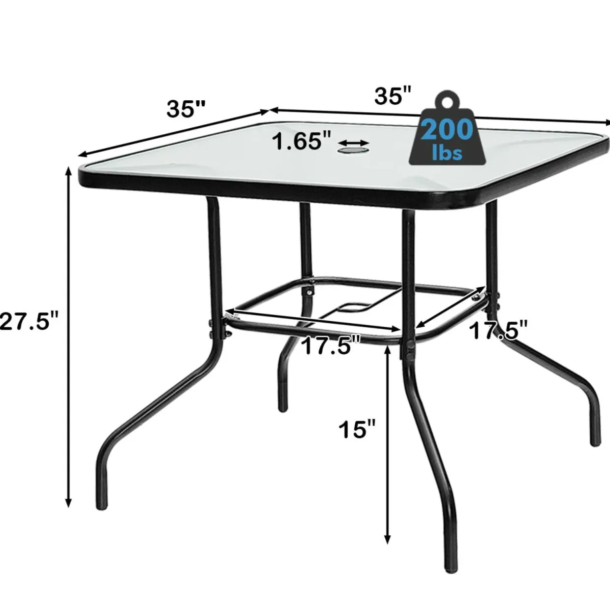 Tangkula 5 Piece Patio Dining Set, Outdoor 35 Inches Square Tempered Glass Table