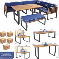 Tangkula 8 Piece Patio Dining Set, Acacia Wood Conversation Sofa Set
