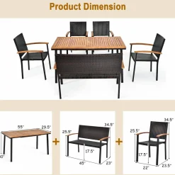 Tangkula 6 Piece Patio Dining Set, Outdoor Acacia Wood Dining Furniture w/Acacia Wood Table Top
