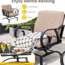 Tangkula 5 Piece Patio Dining Set, Heavy-Duty Rocking Chairs with 4-in-1 Fire Pit Table