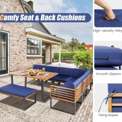 Tangkula 8 Piece Patio Dining Set, Acacia Wood Conversation Sofa Set