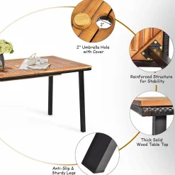 Tangkula 6 Piece Patio Dining Set, Outdoor Acacia Wood Dining Furniture w/Acacia Wood Table Top