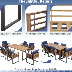 Tangkula 7 Piece Patio Dining Set, Acacia Wood Dining Chair & Table Set