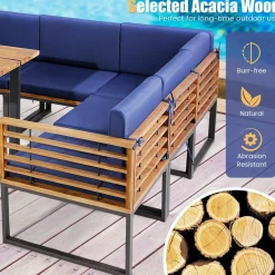 Tangkula 8 Piece Patio Dining Set, Acacia Wood Conversation Sofa Set