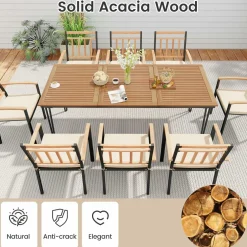 Tangkula 9 Piece Patio Dining Set, Outdoor Dining Furniture Set w/Rectangular Acacia Wood Dining Table & 8 Cushioned Chairs