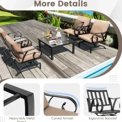 Tangkula 5 Piece Patio Dining Set, Heavy-Duty Rocking Chairs with 4-in-1 Fire Pit Table
