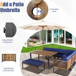 Tangkula 8 Piece Patio Dining Set, Acacia Wood Conversation Sofa Set