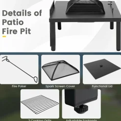 Tangkula 5 Piece Patio Dining Set, Heavy-Duty Rocking Chairs with 4-in-1 Fire Pit Table