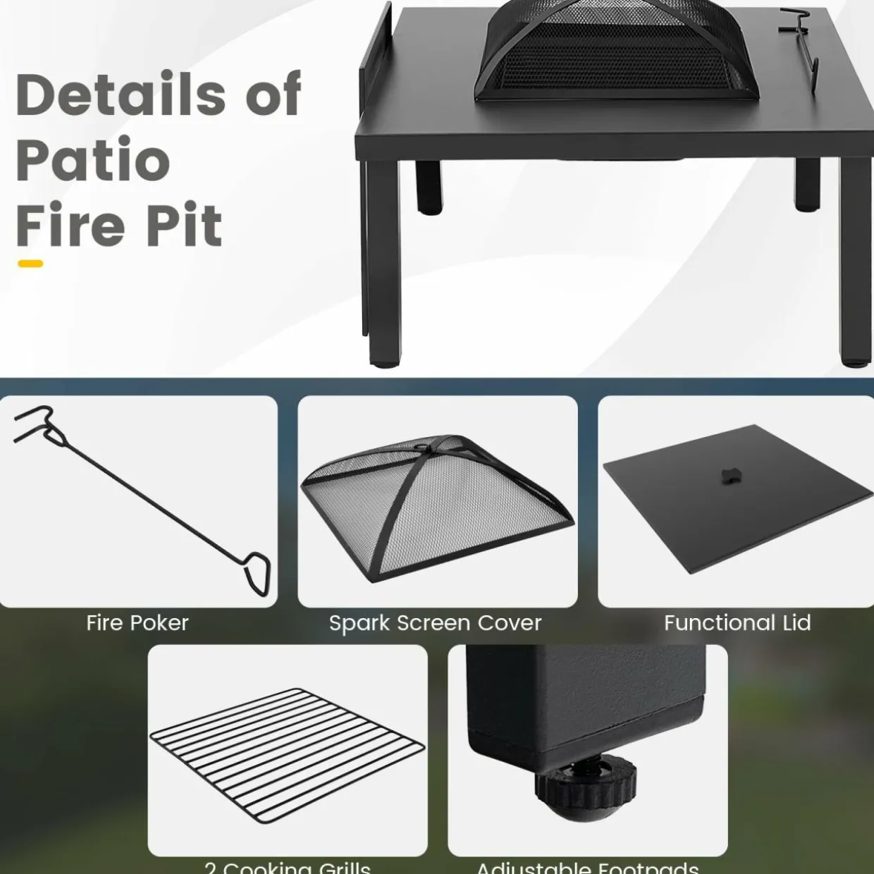 Tangkula 5 Piece Patio Dining Set, Heavy-Duty Rocking Chairs with 4-in-1 Fire Pit Table