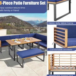 Tangkula 8 Piece Patio Dining Set, Acacia Wood Conversation Sofa Set