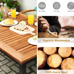 Tangkula 6 Piece Patio Dining Set, Outdoor Acacia Wood Dining Furniture w/Acacia Wood Table Top