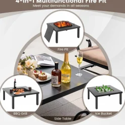Tangkula 5 Piece Patio Dining Set, Heavy-Duty Rocking Chairs with 4-in-1 Fire Pit Table