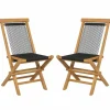 Tangkula 2 Piece Patio Folding Chairs, Solid Teak Wood Dining Chairs with Woven Rope Seat & Back