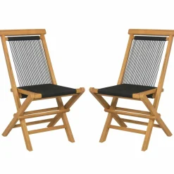 Tangkula 2 Piece Patio Folding Chairs, Solid Teak Wood Dining Chairs with Woven Rope Seat & Back