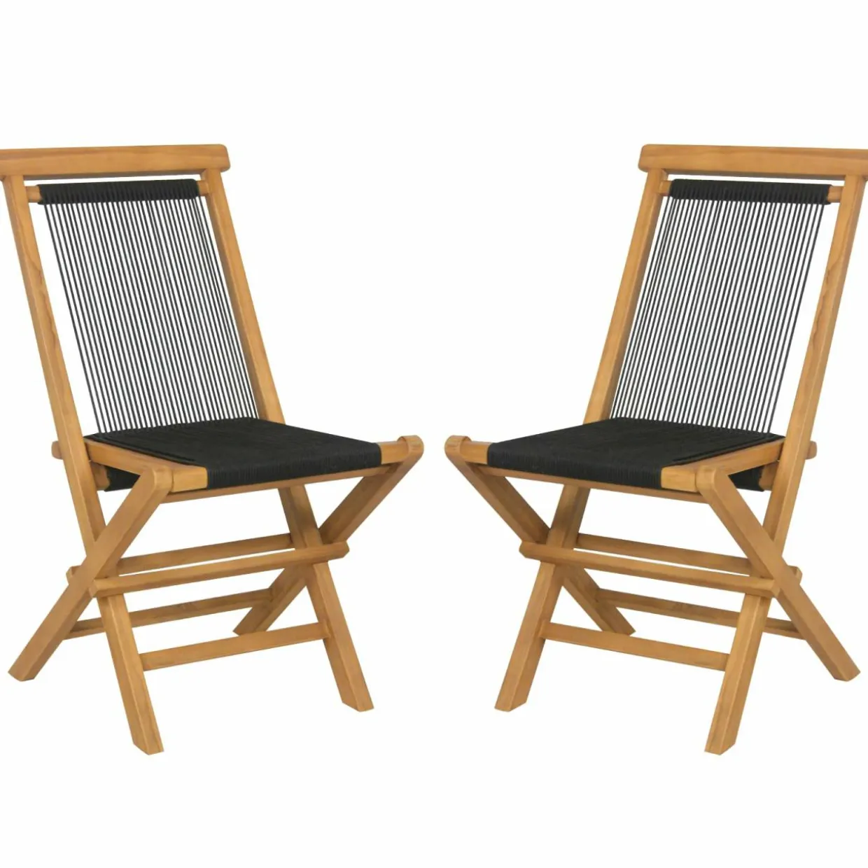 Tangkula 2 Piece Patio Folding Chairs, Solid Teak Wood Dining Chairs with Woven Rope Seat & Back
