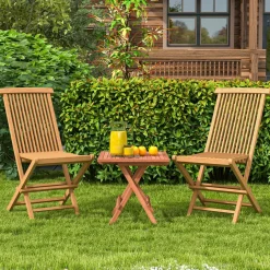 Tangkula 2 Piece Patio Folding Chair, Sturdy Teak High-Back Chair with Slatted Design