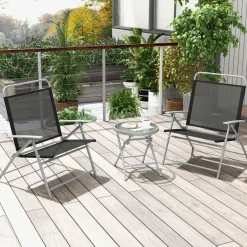Tangkula 3 Piece Patio Folding Chair Set, Outdoor Metal Conversation Set