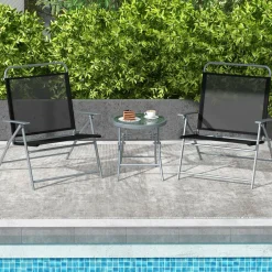 Tangkula 3 Piece Patio Folding Chair Set, Outdoor Metal Conversation Set