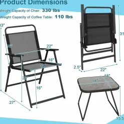 Tangkula 3 Piece Patio Folding Dining Set