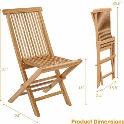 Tangkula 2 Piece Patio Folding Chair, Sturdy Teak High-Back Chair with Slatted Design